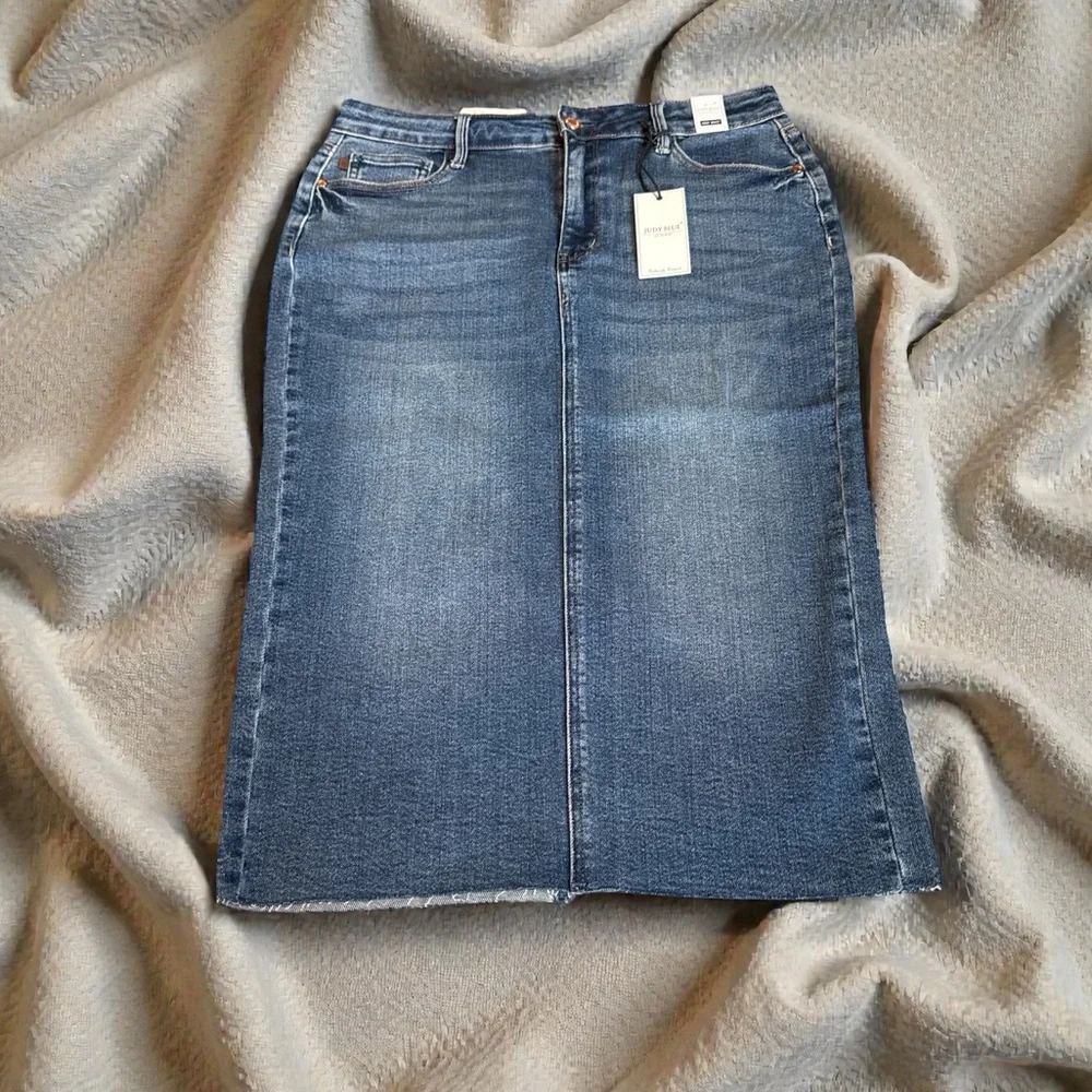 Judy Blue High Waist Midi Denim Skirt (XL) NWT - Picture 1 of 10